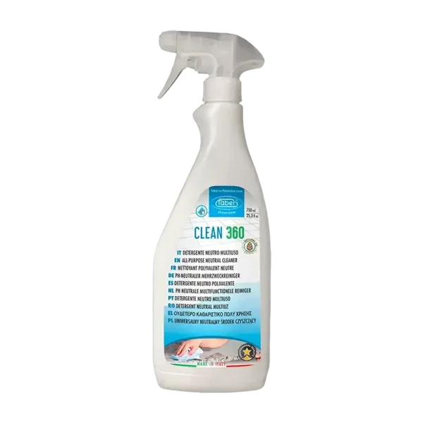 חומר ניקוי CLEAN 360 של Faber Chimica – פתרון מקצועי לשאלה איך מנקים שיש גרניט פורצלן במטבח, ללא שאריות שומניות ולתחזוקה יומיומית.